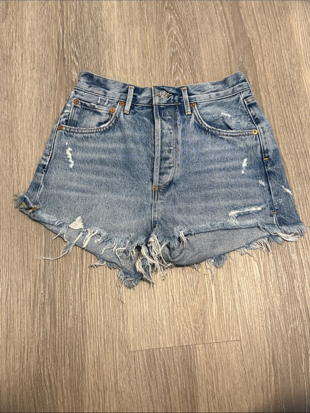 Agolde Jaden Distressed High-Rise Denim Shorts
